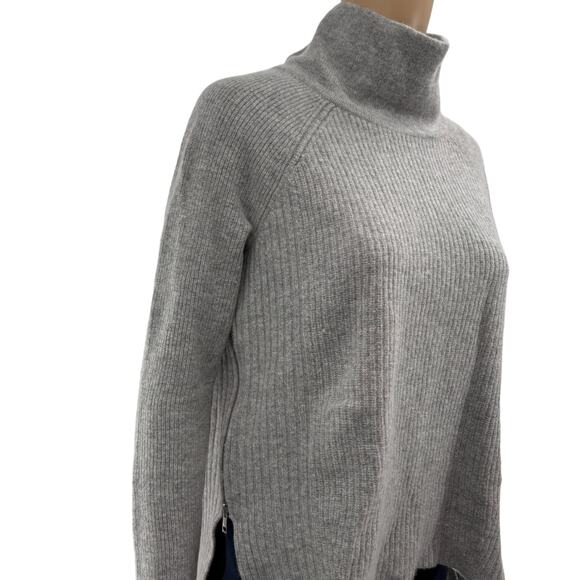 Vince Gray Side Zip Rib Knit Wool Cashmere Turtleneck Sweater - Picture 7 of 11